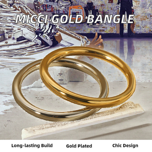 กำไลข้อมือสแตนเลสชุบทอง 18K ป้องกันการหมองคล้ำ ดีไซน์คลาสสิก แฟชั่นสำหรับผู้หญิง แบบแบน - Product Image 2