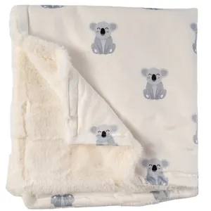 Couverture en fourrure de lapin en tissu minky blanc imprimé de koala mignon Couverture pour bébé en peluche minky en fausse fourrure par sublimation pour nouveau-né