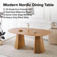Table à manger extensible moderne de luxe en MDF, couleur bois naturel, 2100 mm, avec rail robuste