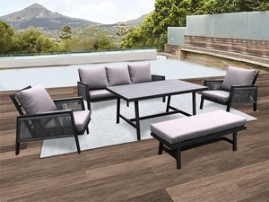 طقم أريكة حديقة خارجية حديثة من الألومنيوم مع طاولة طعام للفنادق والفلل والساحات - Product Image 5