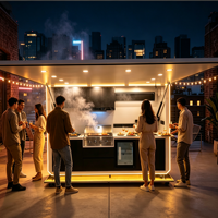 Isla de Cocina Modular Ecológica de Acero Inoxidable Prefabricada para Exteriores, Parrilla, Fregadero, Paneles de Puerta Lacados, Diseño Moderno, Mármol