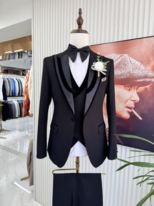Hochwertige tatsächliche schwarze Hochzeit Business 3 Pcs (Jacke Weste Hosen) Formale Blazer Slim Fitting Herren Anzüge <span class=keywords><strong>MS661</strong></span> - Product Image 2