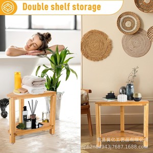 เก้าอี้ห้องน้ำไม้ไผ่จี้ยี่ ขนาด 14.5x12x13.75 นิ้ว ชั้นวางของสองชั้นแบบมุม ขาตั้งกันลื่น สีไม้ธรรมชาติ - Product Image 3