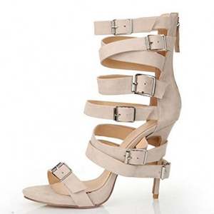 Botines de tacón alto con punta abierta y hebillas metálicas para mujer, con cremallera trasera, estilo sandalia y tacón de aguja delgado, ideales para verano. - Product Image 5