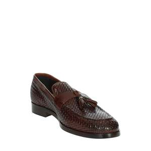 Mocassins pour homme en cuir tressé marron à pampilles, chaussures habillées à enfiler - Product Image 5