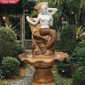 Decorative Yard Marble Stone Garden Mermaid Water Fountain for Sale