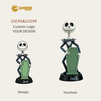 Bobblehead en résine personnalisé OEM professionnel : Personnage effrayant à rayures avec figurine cercueil, statue à cou articulé, vente en gros Chine