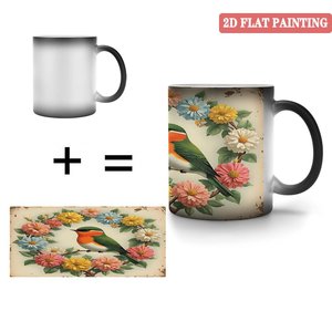 Taza de Cerámica Negra Esmerilada de 11 oz para Sublimación, Taza que Cambia de Color con Diseño de Pájaros y Flores - Product Image 4