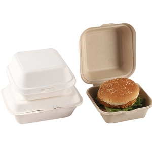 Biodegradable Square Lunch Bento Food Disposable Container Sugarcane Bagasse Burger Box