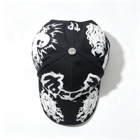 Casquette de camionneur personnalisée avec broderie 3D en relief, casquette de baseball vieillie avec patch effiloché, casquette snapback streetwear avec motif flamme du diable pour hommes