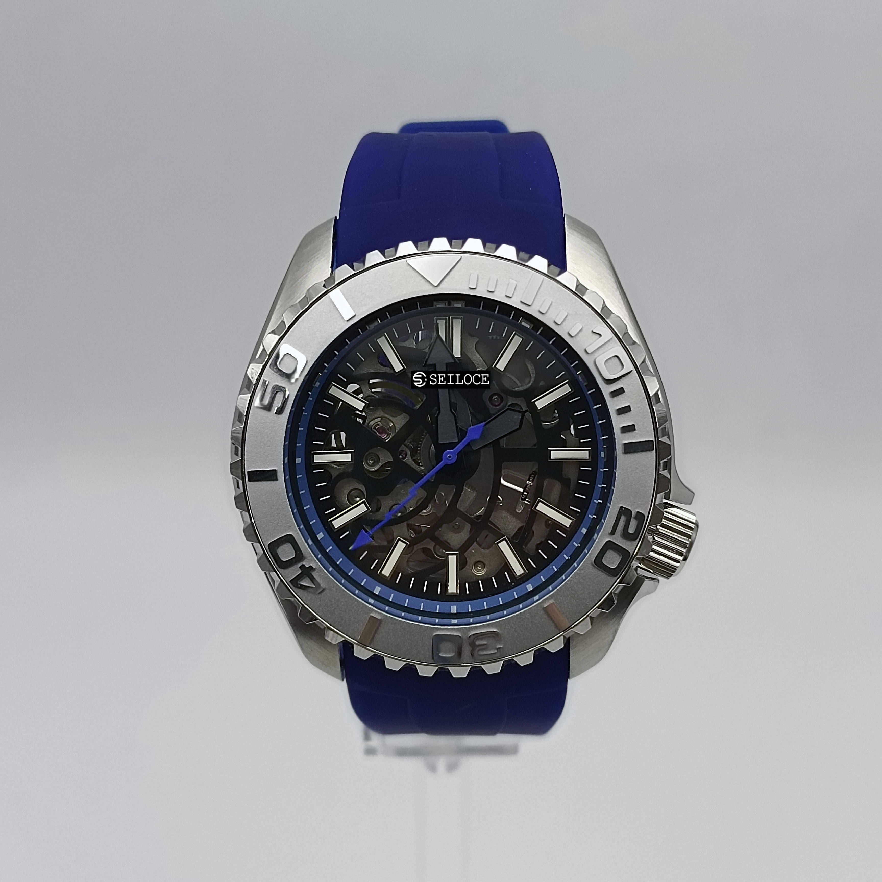 Silver Case+Black Dial+Blue Strap