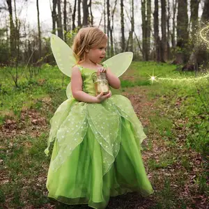 绿色公主天娜蝴蝶小叮当连衣裙花仙角色扮演万圣节仙女服装派对礼服包括翅膀
