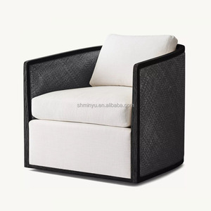 Sillón Giratorio de Diseño Contemporáneo de Lujo, Estilo Minimalista Moderno, Respaldo de Ratán, Cómodo, de Tela, para Sala de Estar u Oficina en Casa - Product Image 6