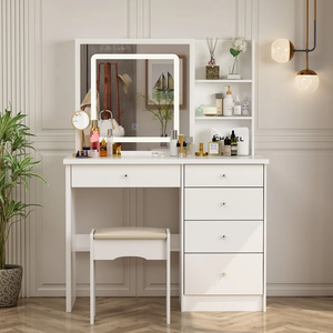 Coiffeuse en bois blanc brillant, Design élégant, coiffeuse, <span class=keywords><strong>Table</strong></span> de maquillage avec écran tactile, miroir LED pour chambre de fille - Product Image 2