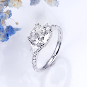 Bague en platine avec diamant taille coussin Messi Jewelry MSR-1359 pour femme - Product Image 2