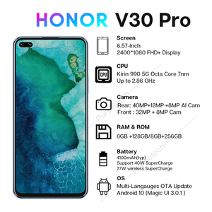 Teléfono Inteligente <span class=keywords><strong>Huawei</strong></span> HO V30 5g Zoom, <span class=keywords><strong>Android</strong></span> 10, <span class=keywords><strong>Google</strong></span> <span class=keywords><strong>Play</strong></span>, 8GB de RAM, 128GB de ROM, Carga Súper Rápida de 40W, Batería de 4200mAh, Pantalla HD - Product Image 4