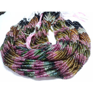 Perles rondes facettées en tourmaline naturelle multicolore 3-4,5 mm, longueur 12,50 pouces, qualité AA+, 2 brins, MOQ, fabrication de bijoux - Product Image 5
