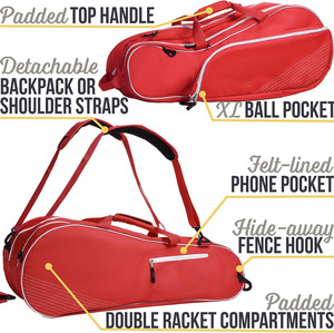Sac de tennis à bandoulière réglable grande capacité, échantillon gratuit, pour hommes et femmes, sac de sport avec porte-bouteille et crochets de protection - Product Image 3