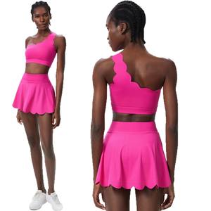 Aoyema Ropa deportiva Faldas de corte floral de moda Borde festoneado Sujetador deportivo de fitness y juego de una línea Ropa DE TENIS Faldas Conjunto de yoga - Product Image 6