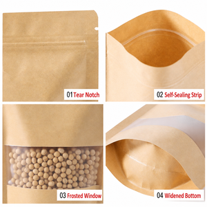 Fabrik 100 Stück/<span class=keywords><strong>Packung</strong></span> <span class=keywords><strong>Gro</strong></span>ße Matte Kraftpapier-Standbeutel mit Reißverschluss und Fenster Hitzebeständige Feuchtigkeitsgeschützte Lebensmittelgeeignete Beutel - Product Image 3