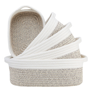 Paniers tissés en corde de coton naturel pour organiser un petit ensemble de paniers de rangement rectangulaires pour la maison, le salon, les cadeaux pour bébés - Product Image 3