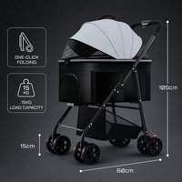 Chariot de voyage pliable et réglable à 4 roues pour animaux de compagnie, poussette pour chat et chien, porte-gobelet, panier de rangement, poussette portable pour animaux