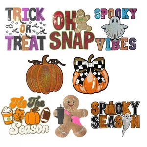 Venta al por mayor parche de palo de Halloween brillo grande lentejuelas truco o trato bordado letras hierro en parches personalizados para ropa - Product Image 2