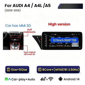 วิทยุติดรถยนต์ระบบแอนดรอยด์ MNX พร้อมจอภาพ เครื่องเล่นดีวีดี รองรับ DVR DSP Wifi 4G DAB OBD สำหรับรถยนต์ออดี้ A4 ปี 2009-2016 ความละเอียด 1920*720P - Product Image 2