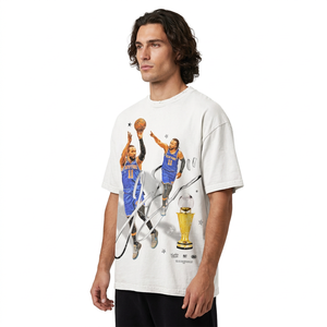 <b>Men's</b> Oversized Short Sleeve T-Shirt with Basketball Player Print and Trophy Design Formal <b>Turtleneck</b> Jersey Fit 100% Cotton - Product Image 6