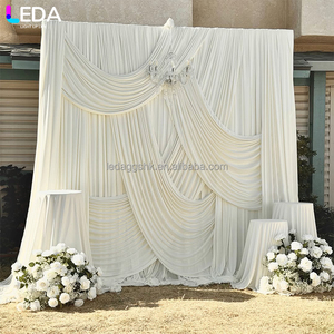 ฉากหลังงานแต่งงานแบบเรียบหรูขนาดสั่งทำ LEDA ผ้าม่านผ้าไหมสีเบจนม พร้อมริบบิ้นสำหรับตกแต่งเวทีงานเลี้ยง - Product Image 1