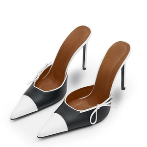 Sandales à nœud latéral pour femmes, grande taille 45, sexy, à talons aiguilles, bout pointu, style mules patchwork - Product Image 1