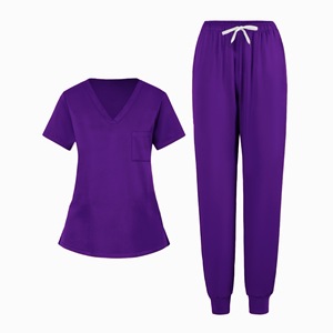 Women V-Neck <b>Scrub</b> Set Moisture Wicking Knitted Split Uniform Hospital Workwear <b>Clothes</b> Size S XXL - Product Image 3