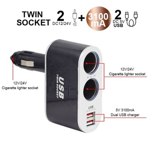 Allume-cigare de <span class=keywords><strong>voiture</strong></span> USB double 3.1A base femelle un point et deux trous de <span class=keywords><strong>cigarette</strong></span> légers un à deux chargeur multifonction de <span class=keywords><strong>voiture</strong></span> - Product Image 3