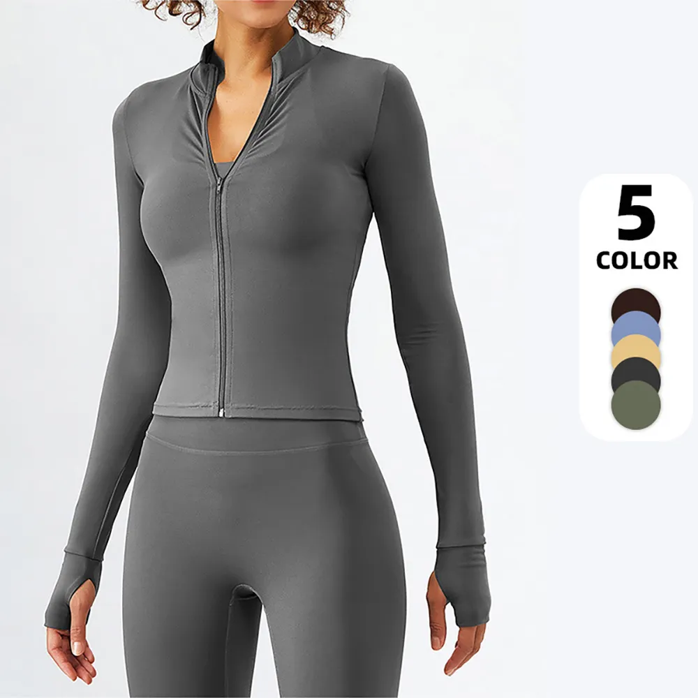 Jaket Olahraga Lengan Panjang Wanita, Gym 2022 Baju Yoga Ritsleting Penuh, Jaket Yoga 3 Potong dengan Jaket untuk Wanita