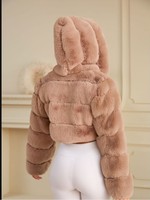 Veste en fausse fourrure grande taille pour femmes, veste courte à capuche en fausse fourrure