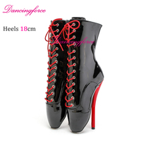 Chaussures de ballet brillantes à talons hauts noires et rouges pour femmes, sexy, fétichistes, à lacets, 18 cm, bottes de danseuse exotique, grande taille 46