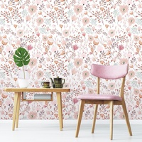 Papier peint floral pastel, autocollant en PVC, auto-adhésif, imperméable, amovible, papier peint pour la décoration de la maison et des chambres d'enfants