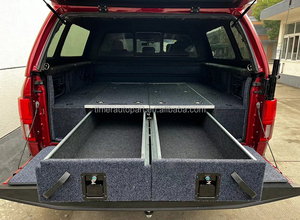 Système de tiroirs coulissants pour <span class=keywords><strong>plateau</strong></span> de camionnette Ford F150 4x4 personnalisé, boîte de rangement, tiroirs arrière, <span class=keywords><strong>porte</strong></span>-chargeurs, fabriqué en aluminium durable - Product Image 3