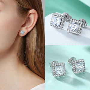 S925 <b>Sterling</b> <b>Silver</b> Square Diamond Ring Square Pendant Necklace Square <b>Stud</b> <b>Earrings</b> Jewelry <b>Set</b> - Product Image 5