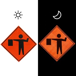 Dingfei kiểm soát giao thông dấu hiệu 36inch 48inch phản chiếu <span class=keywords><strong>flagger</strong></span> phía trước (biểu tượng với cờ) cuộn lên dấu hiệu giao thông - Product Image 2