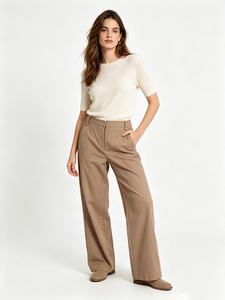 Premium <strong>Women</strong> Minimalist Khaki Wide Leg Pants Tailored Casual Trousers Smart Casual Weekend Wear Custom Sizes Available - Product Image 1