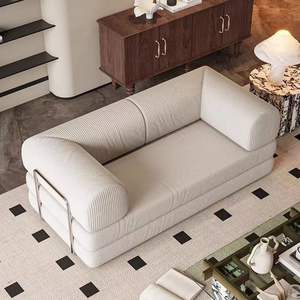 أريكة سرير معدنية قابلة للطي متعددة الاستخدامات مع إطار معدني وقماش قابل للإزالة والغسل بتصميم عصري بسيط بلون كريمي لغرفة المعيشة - Product Image 4