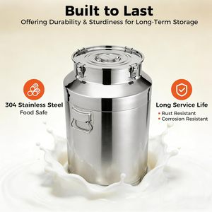 Conteneurs de stockage alimentaire hermétiques en acier inoxydable en gros pour lait et riz avec couvercle verrouillable - Seau de rangement métallique pour haricots et céréales - Product Image 5