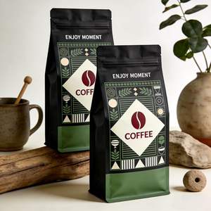 Bolsa de Embalaje de Papel de Aluminio con Fondo Plano y Válvula de Aire, Impresa Personalizada en Negro Mate para Granos de Café - Product Image 4