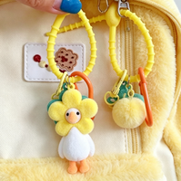 Porte-clés Canard Fleuri Adorable, Pendentif Dessin Animé Créatif, Dragonne en Silicone, Anneau de Clé, Breloque de Sac, Décoration, Cadeau pour Filles