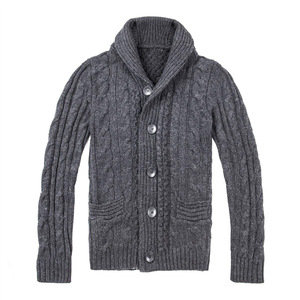 Cardigan en maille torsadée pour homme avec poches, simple boutonnage, pour l'automne et l'hiver, gris, marron, bleu foncé, gris foncé - Product Image 3