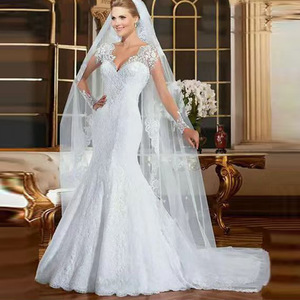 Mermaid Lace Wedding Dress V-Neck Illusion Sleeves White Bridal Gown 2026 - Product Image 2