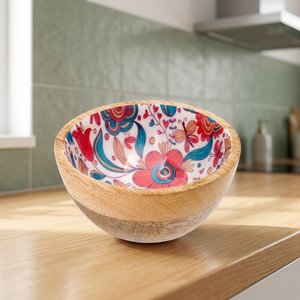 Grand bol en bois fait à la main, pour servir des monnaie colorées - Product Image 3