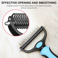 Brosse de toilettage double face en acier inoxydable pour animaux de compagnie, démêlante et anti-poils, pour chats, chiens et petits animaux, utilisation en salle de bain