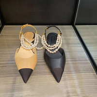Sandales à chaîne de perles pour femmes, nouvelles chaussures à talons hauts pointus et colorées